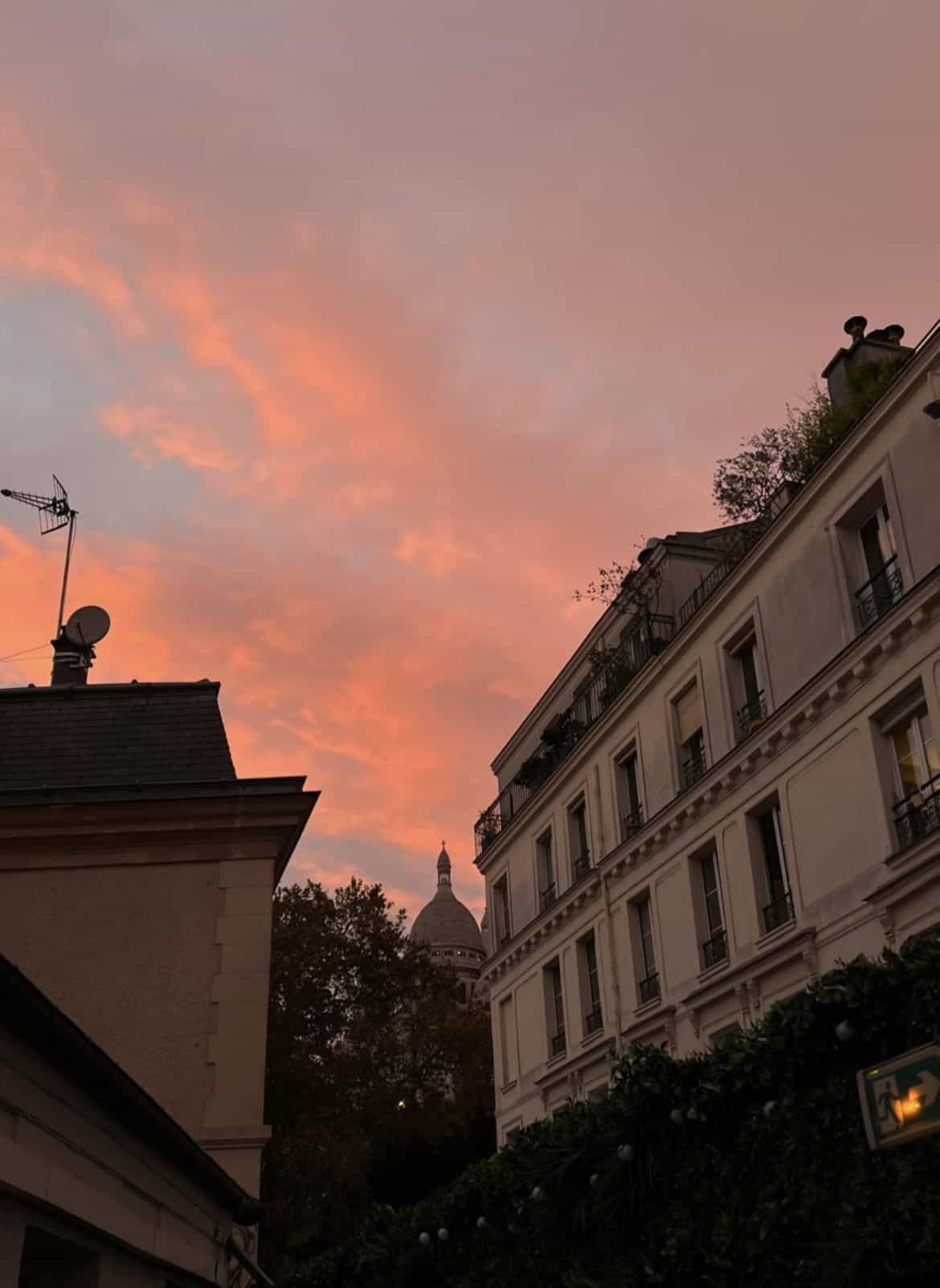 sunset from Le Village Montmartre Hostel, best place to stay in Paris on a budget