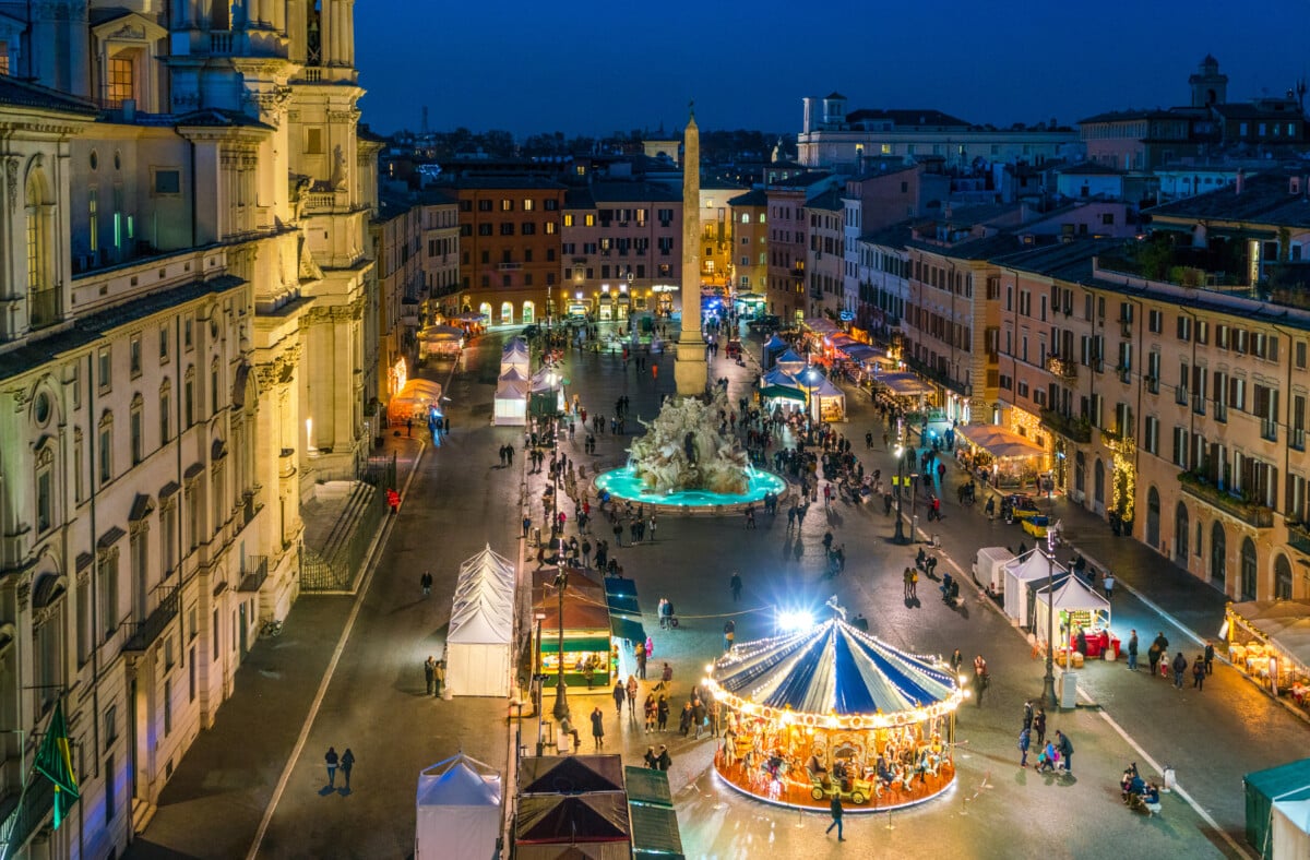 Aerial view of Piazza Navona, Rome Christmas Market