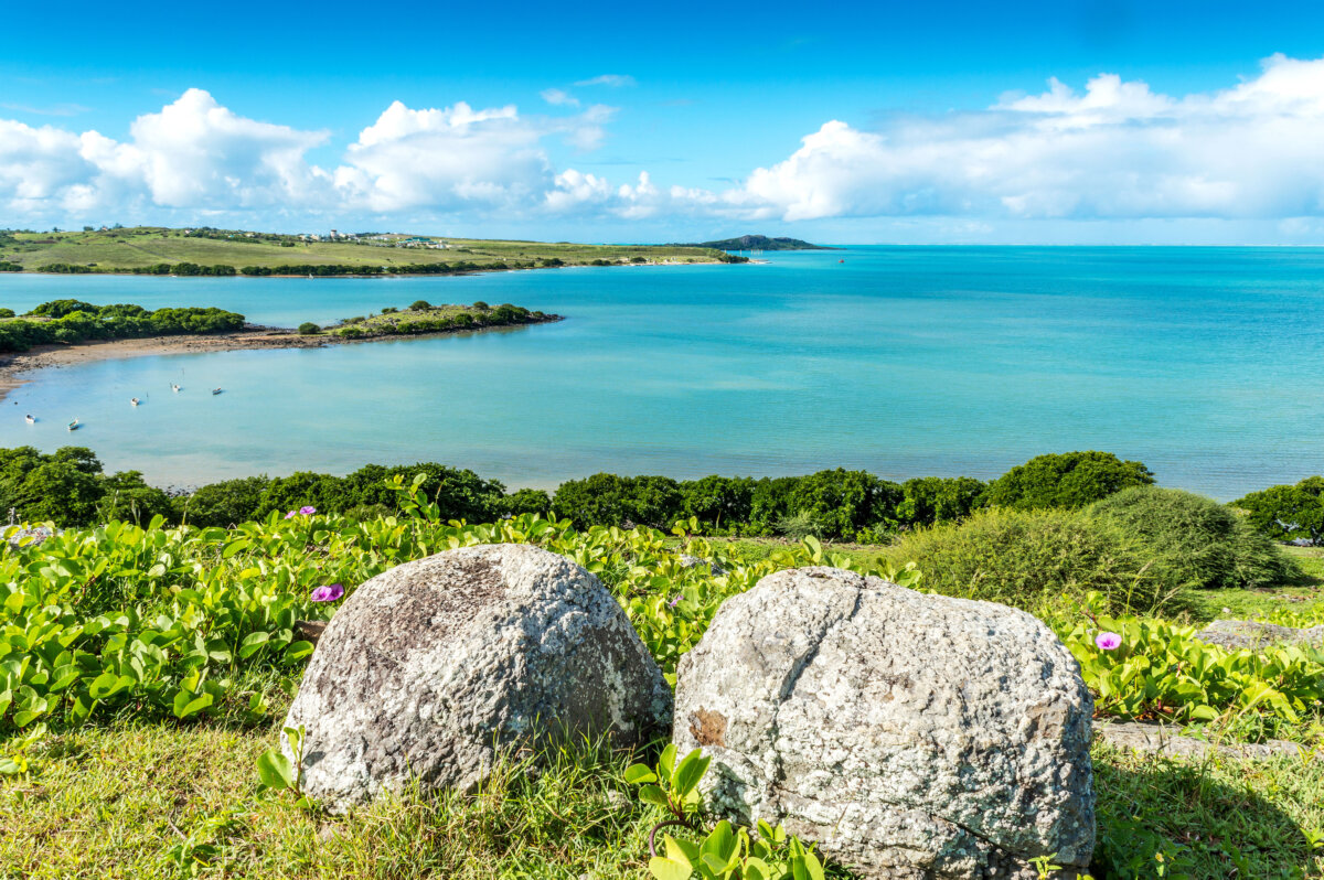 rocks and blue sky at Camp Pintade in Rodrigues Island, Mauritius