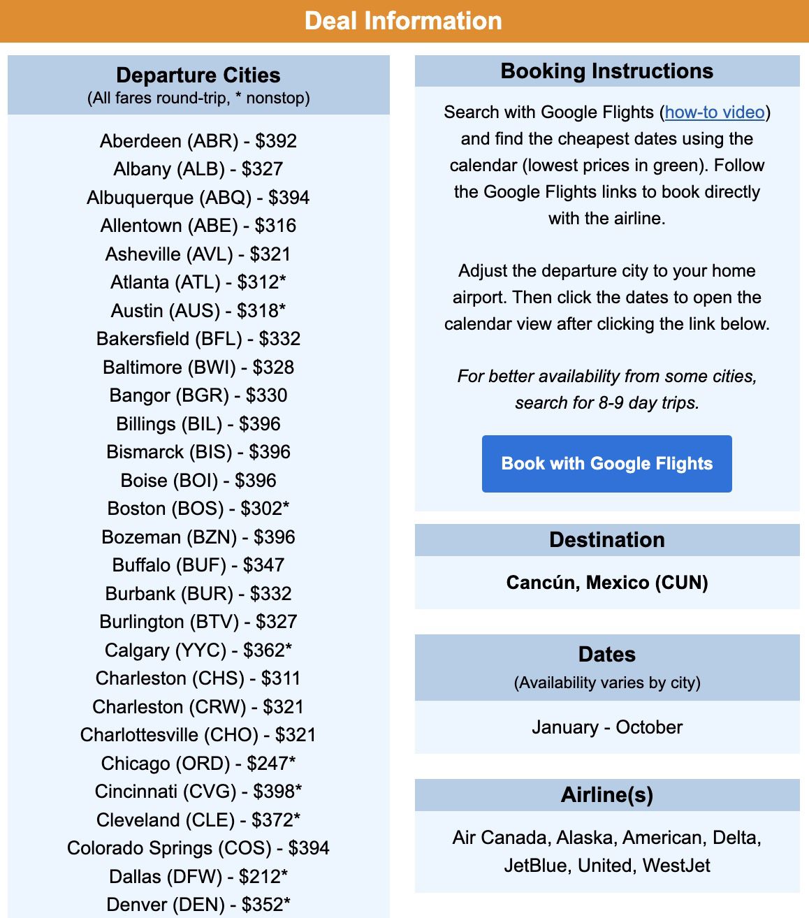 Cancun flight deal