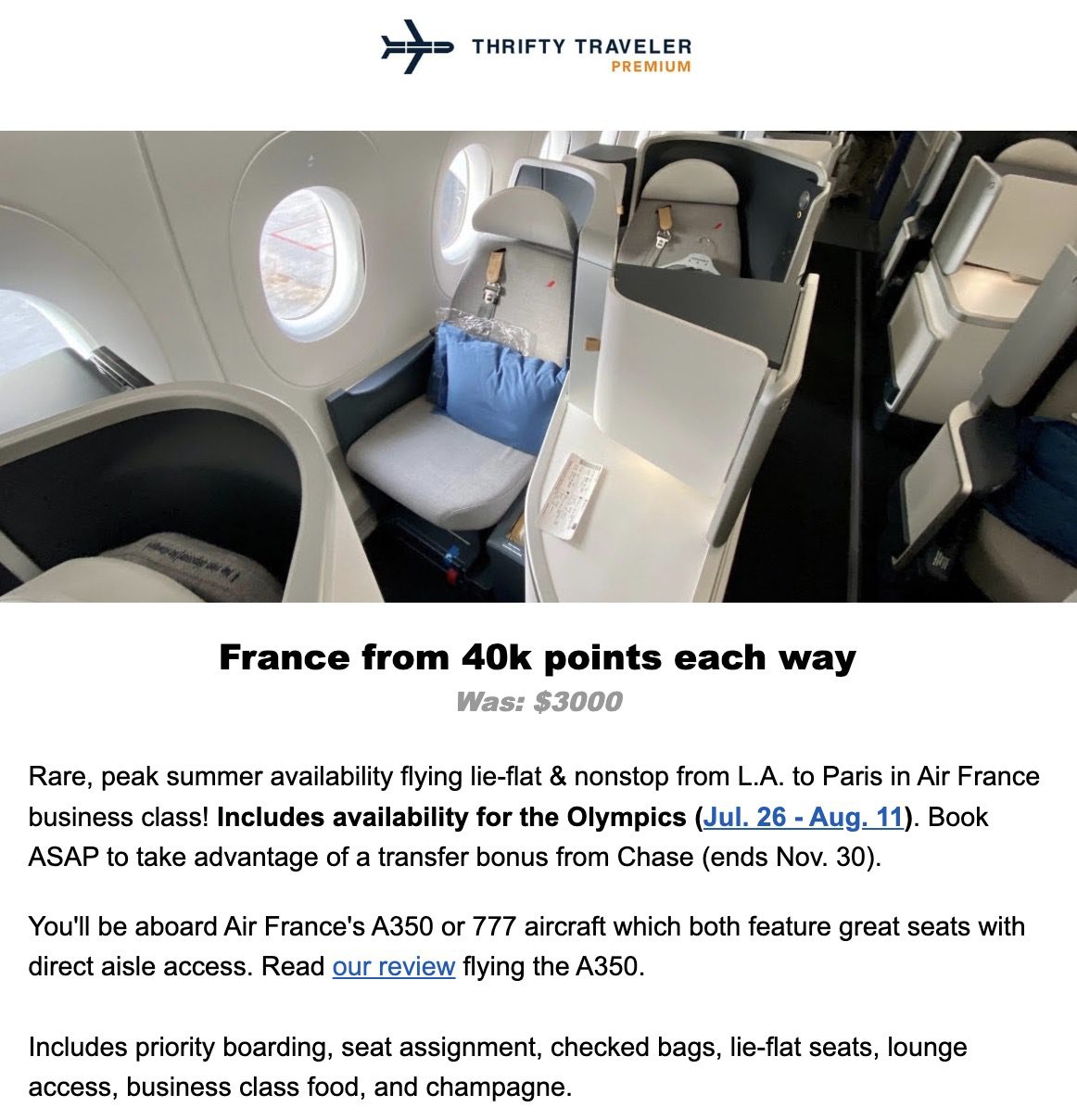 Business class flights to the Olympics