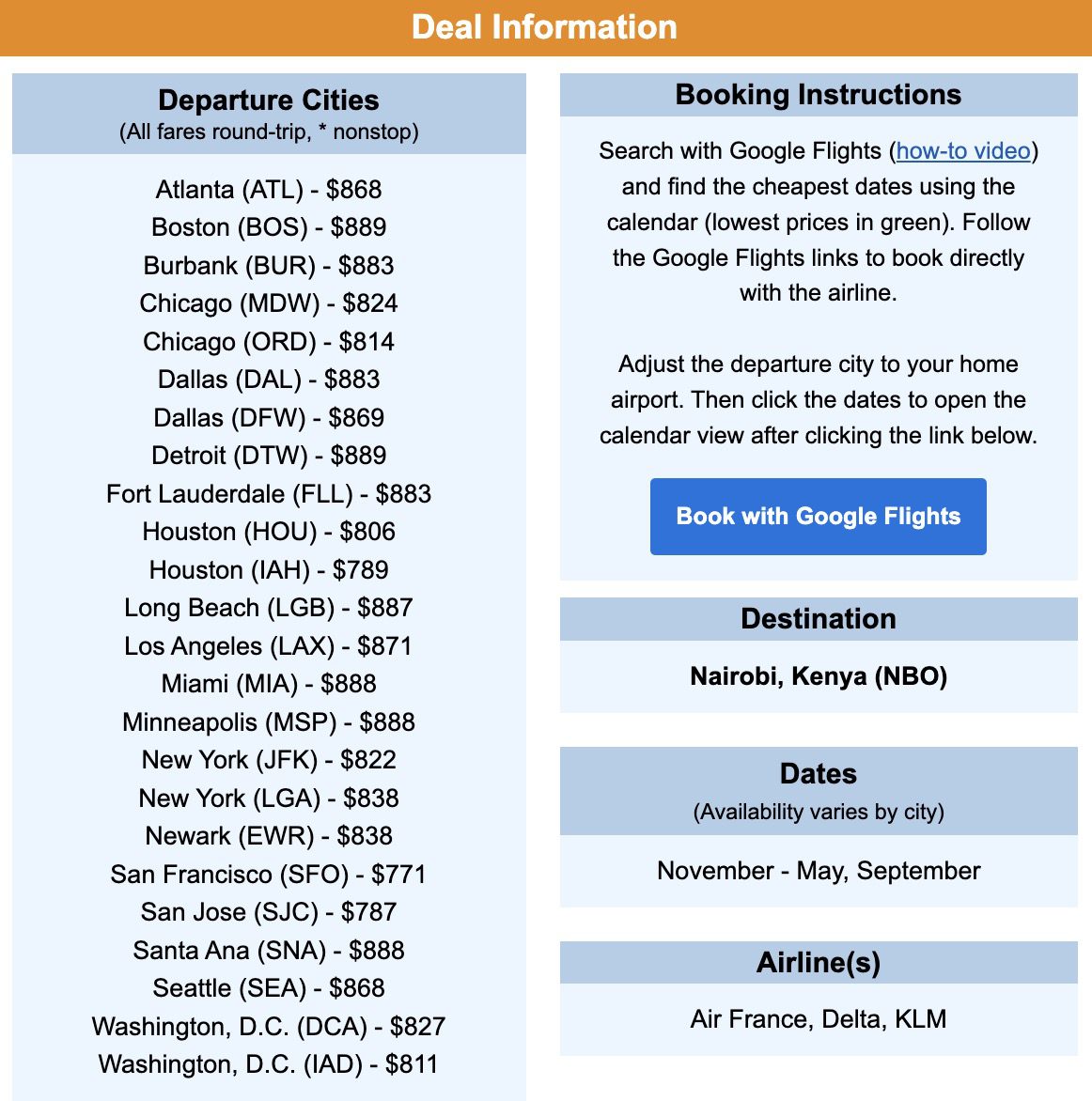 Nairobi flight deal