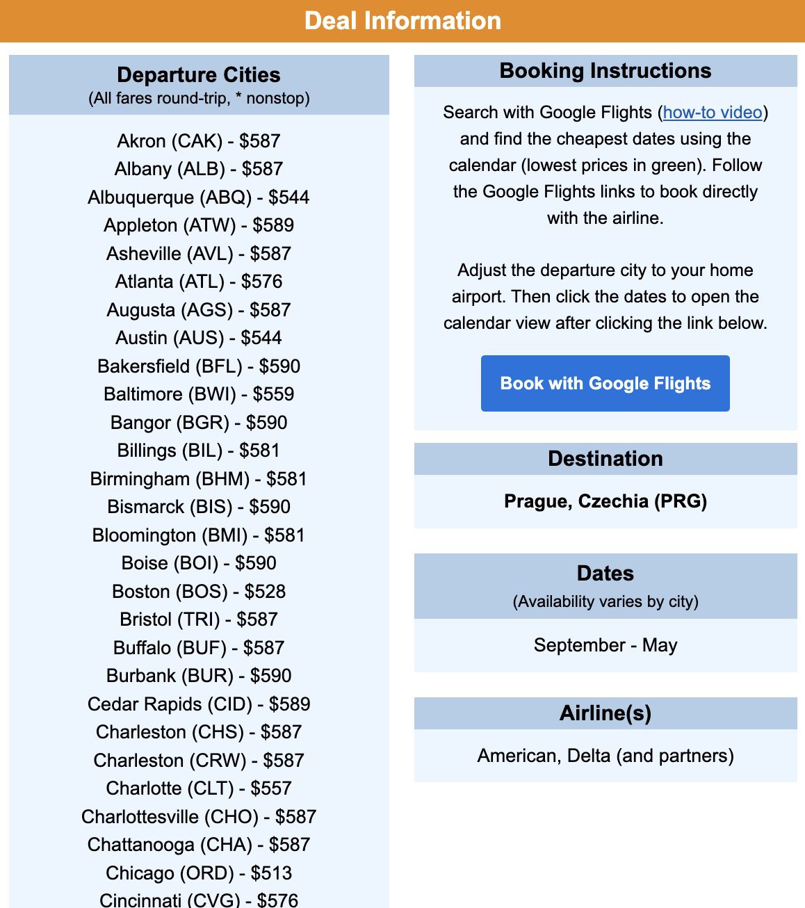 Prague flight deal