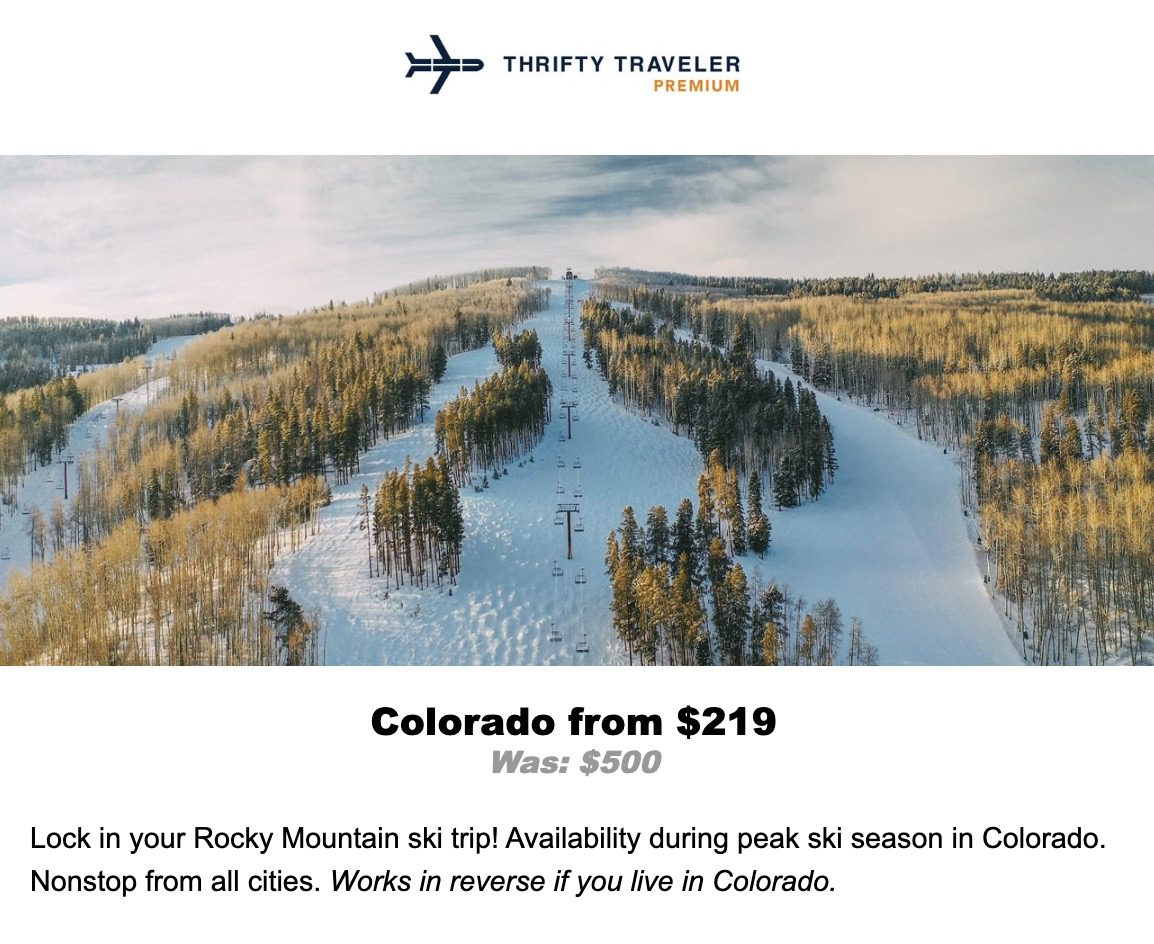 Colorado ski country flight deal