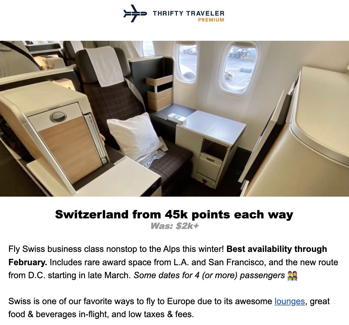 Zurich business class flight deal