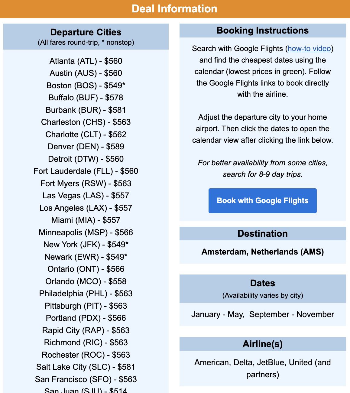 Amsterdam flight deal April