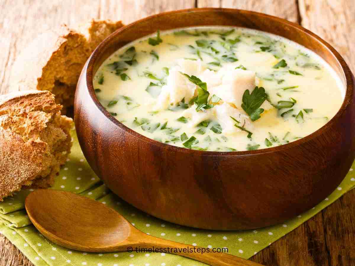 traditional Scottish Cullen Skink made of smoked haddock, potatoes and, onions