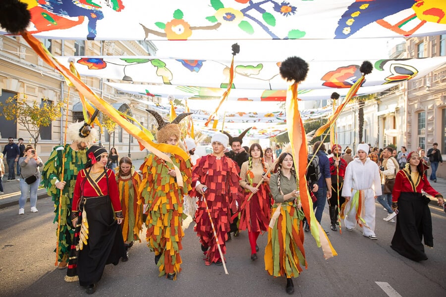 A colourful street procession as part of the Gandagana Festival in Batumi 2022.