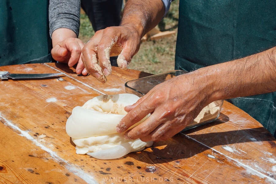 Making kada at the 2022 Bread Festival in Samtskhe-Javakheti.