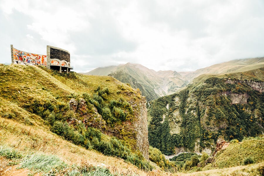 The Russia-Georgia Friendship Monument, a circular mosaic monument in the mountains, a must-visit when you travel from Tbilisi to Gudauri.