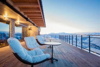 Open terrace at Monte Hotel in Gudauri, Georgia.