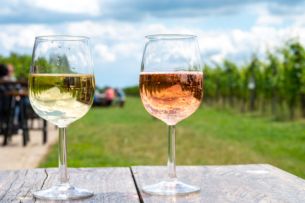 Two glasses of rose and dry white Dutch wine