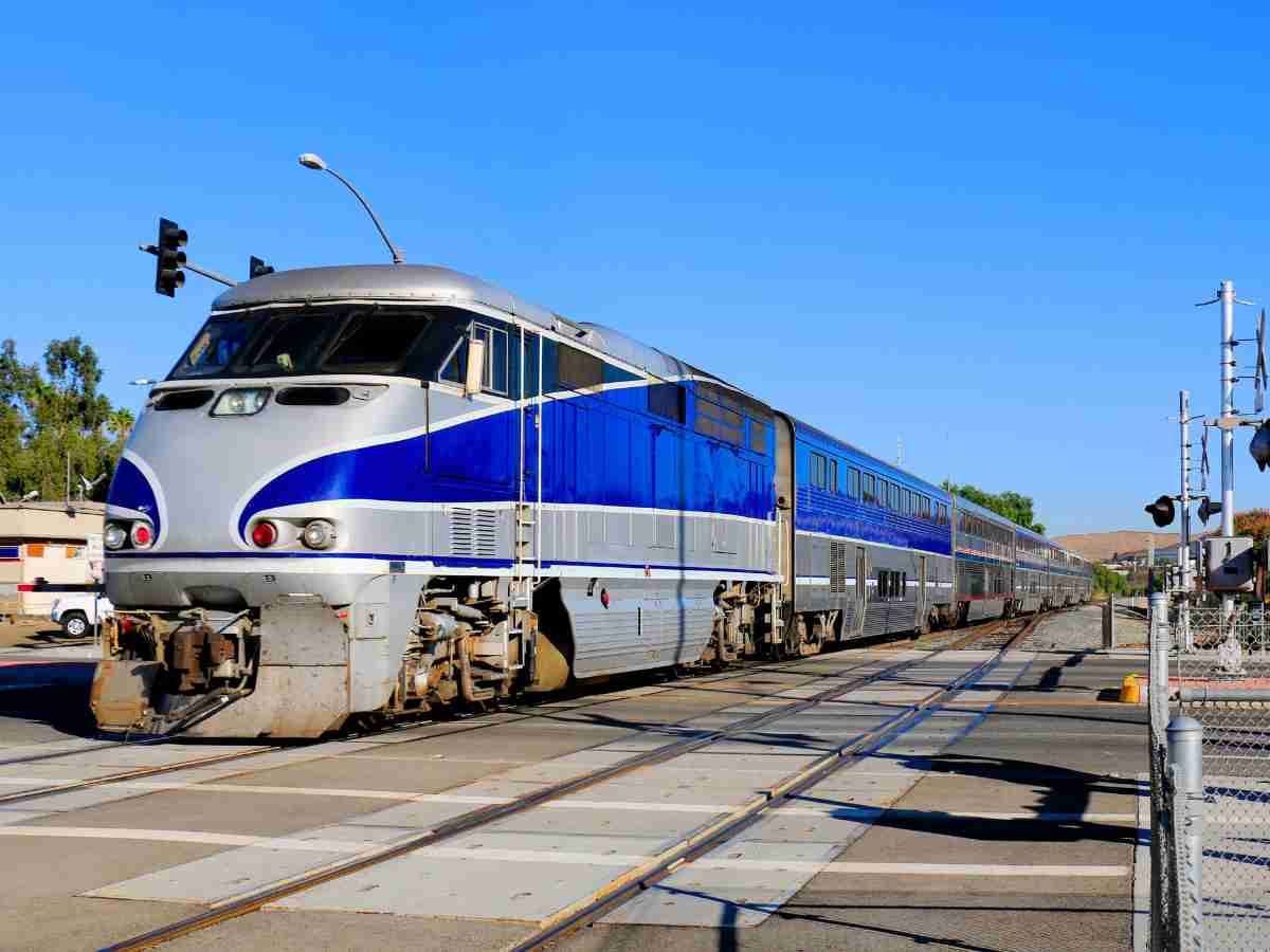 Amtrak train standstill at a station and platform