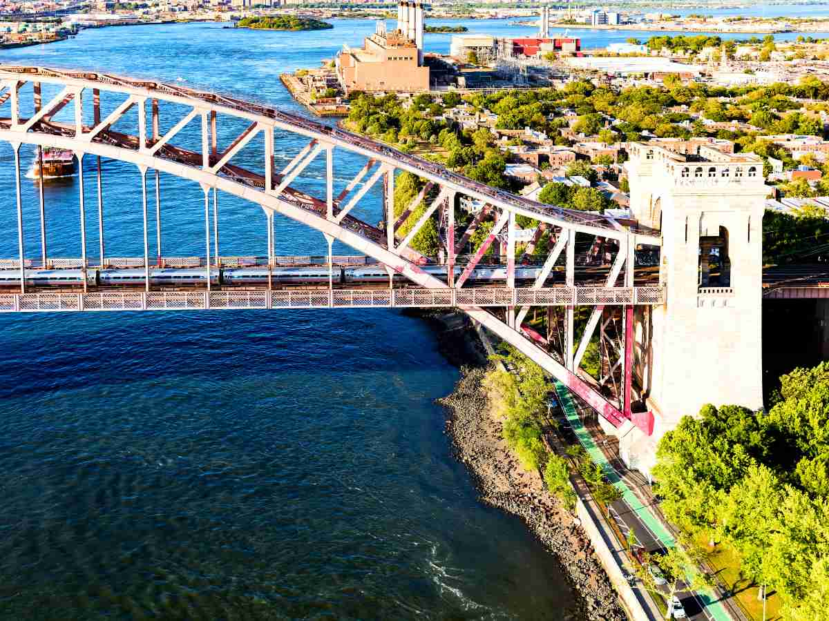 Amtrak train crossing the Hell Gate Bridge in New York City: Amtrak routes from Chicago