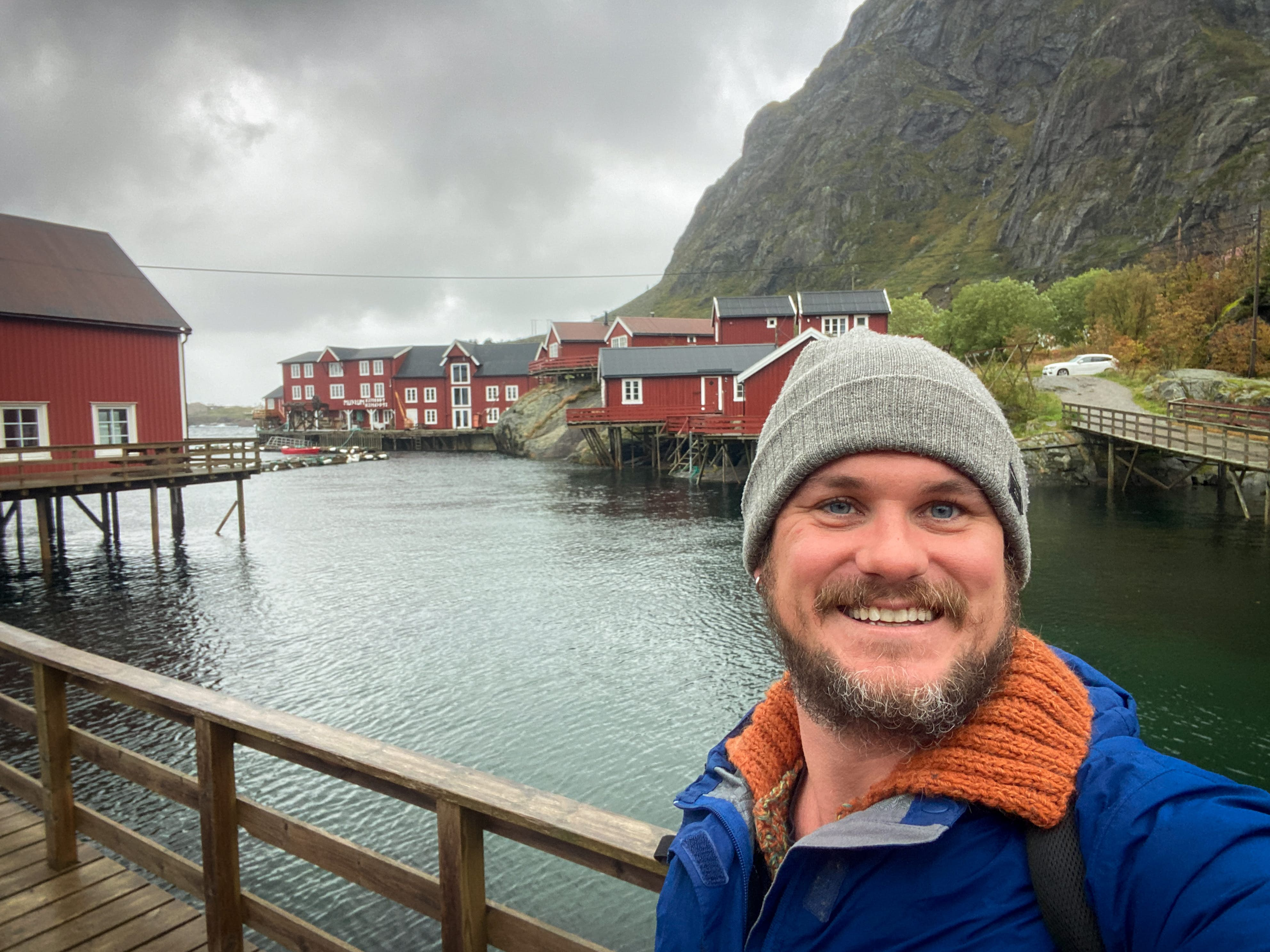 The writer pictured on the harbour in the traditional fishing village of A