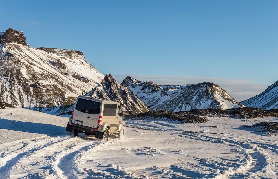 Super Jeep driving on a glacier to the Katla Ice Cave, Iceland