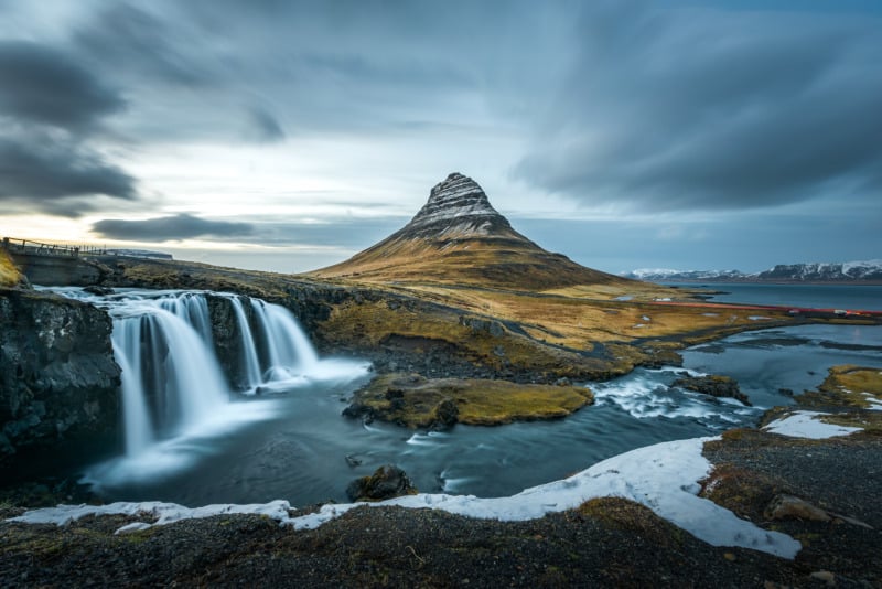 Panoramic view of Kirkjufellsfoss, Iceland