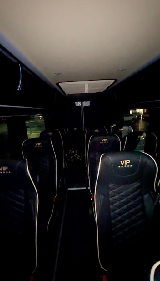 inside of tour bus in iceland