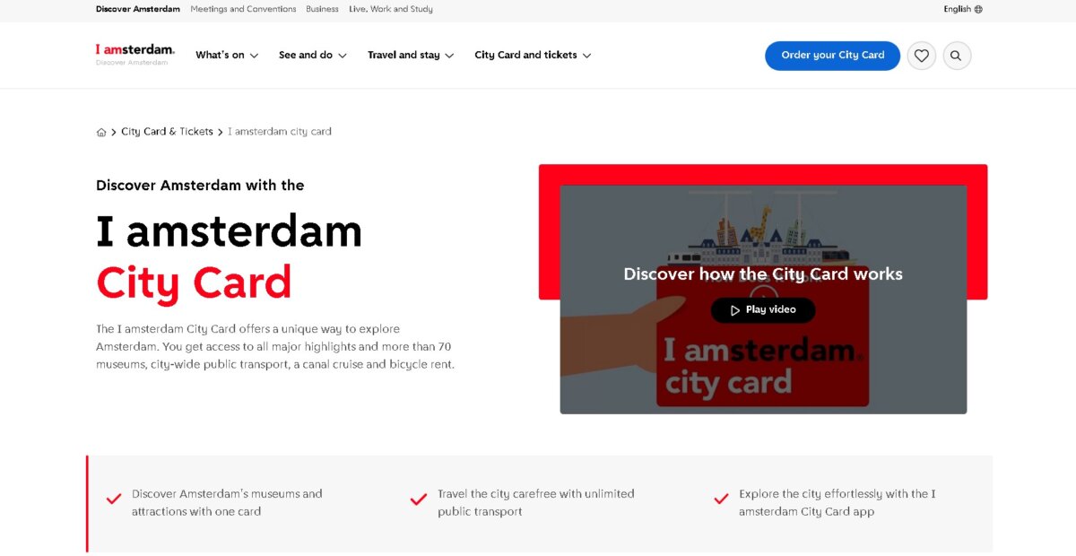 I Amsterdam City Card Web Landing Page