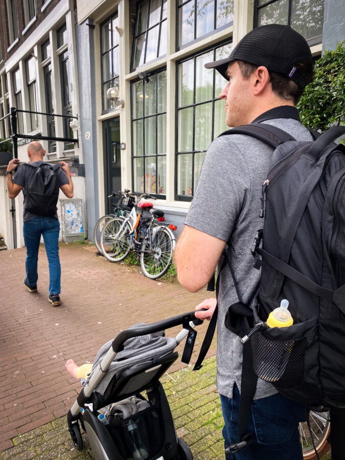 Pushing a Stroller on Prinsengracht, Amsterdam