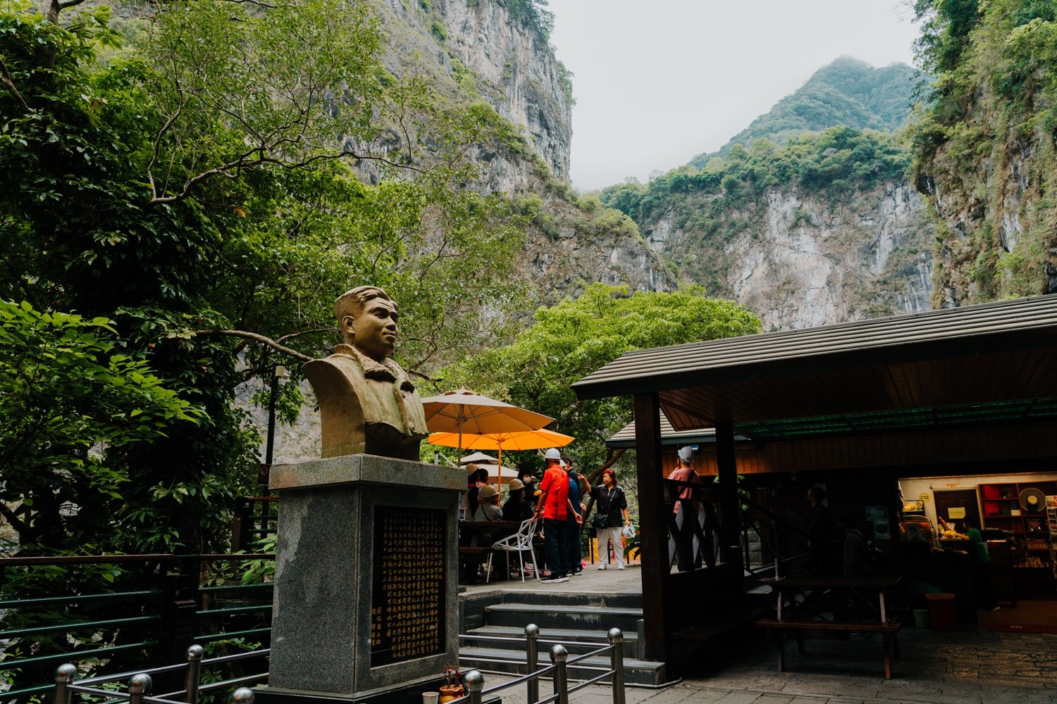 Statue and tourist attraction at the end of Swallow Grotto trail in Taroko Gorge, Taiwan.