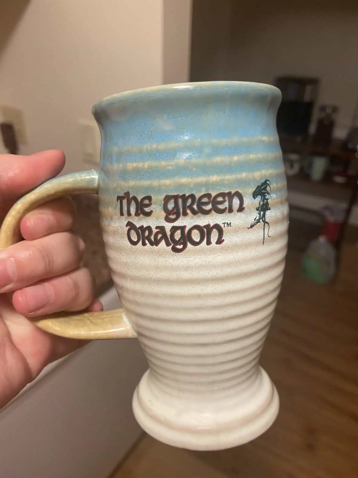 free mug from Hobbiton in New Zealand, The Green Dragon mug