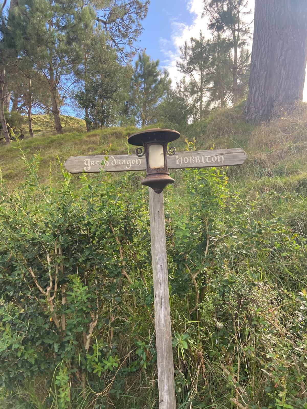 Sign post at Hobbiton, the Shire, Middle-earth, New Zealand