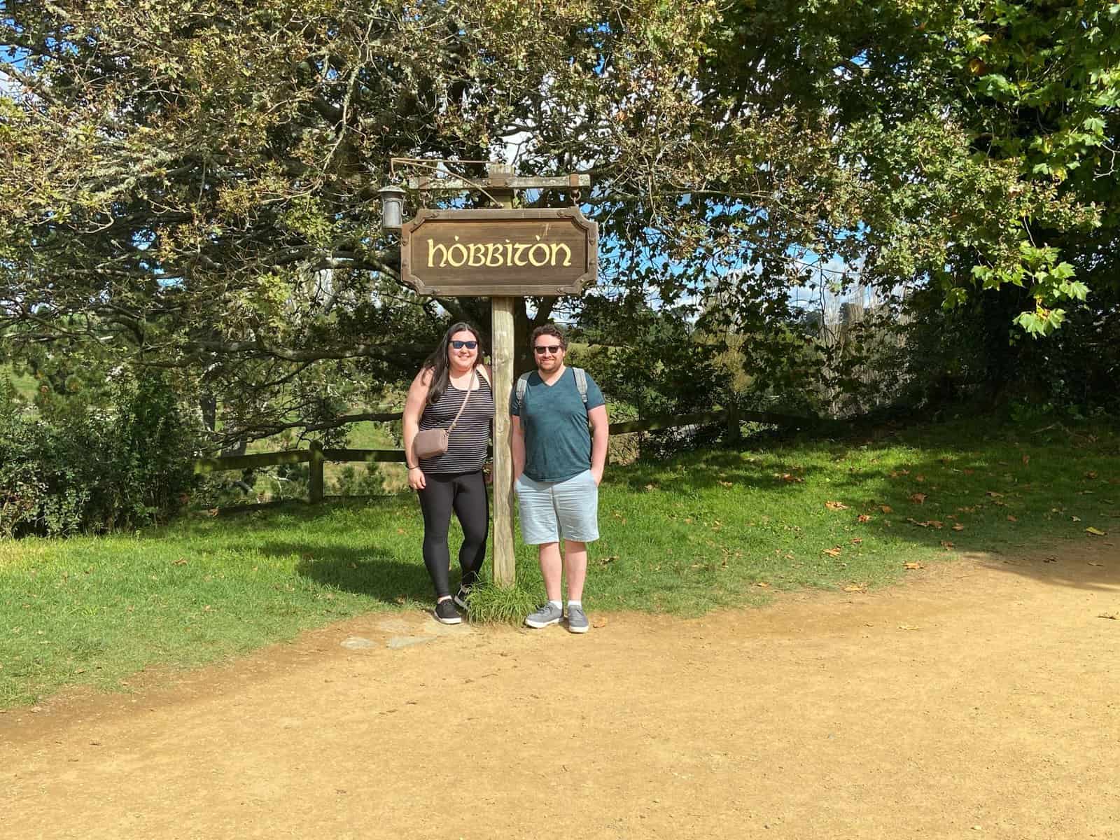 Hobbiton sign at the entrance to Hobbiton village on the movie set tour in New Zealand