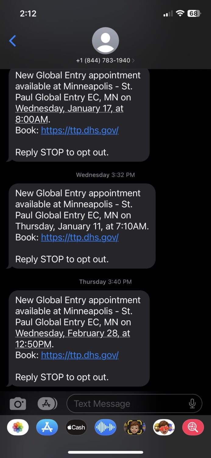 Global Entry Spotter alerts