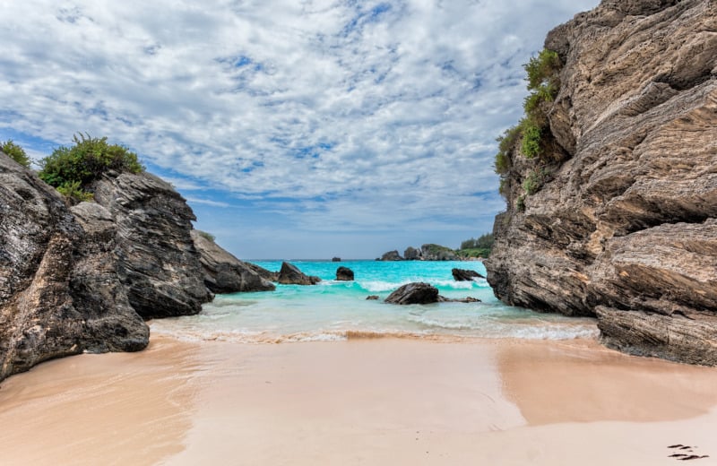 Landscape of Ocean, rock and beach in Horseshoe Bay, Southampton Parish, Bermuda