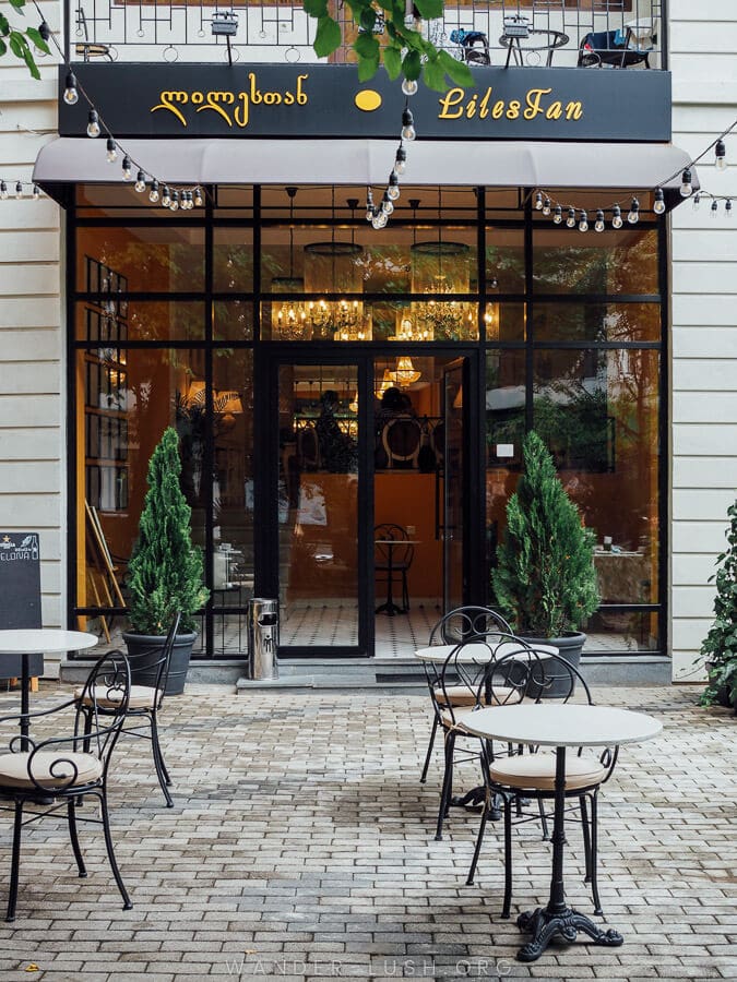 An outdoor courtyard at a restaurant in Kutaisi Georgia.