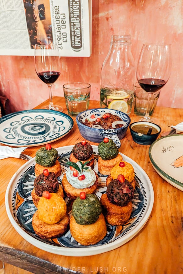 A plate of pkhali Georgian food at Sapere wine bar in Kutaisi.