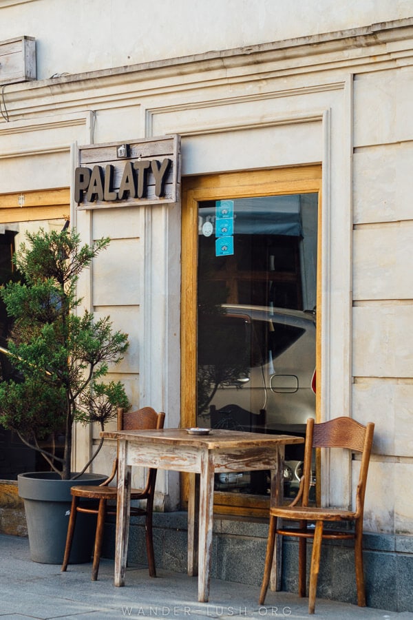 The entrance to popular Palaty restaurant in Kutaisi.