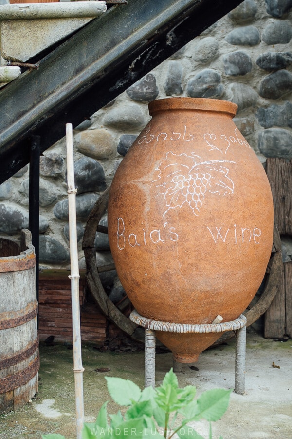 A clay qvevri used for making Georgian wine at Baia's Wine near Kutaisi.