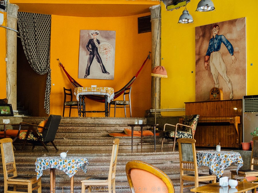 Brightly coloured walls and artworks decorate Tea House Fou-Fou in Kutaisi.