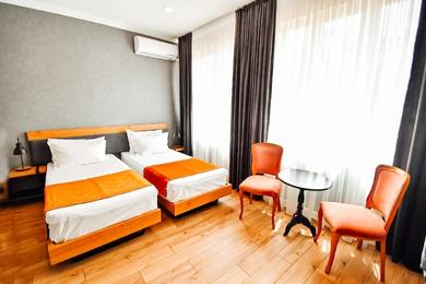 Modern hotel room at Hotel 1887 in Kutaisi.