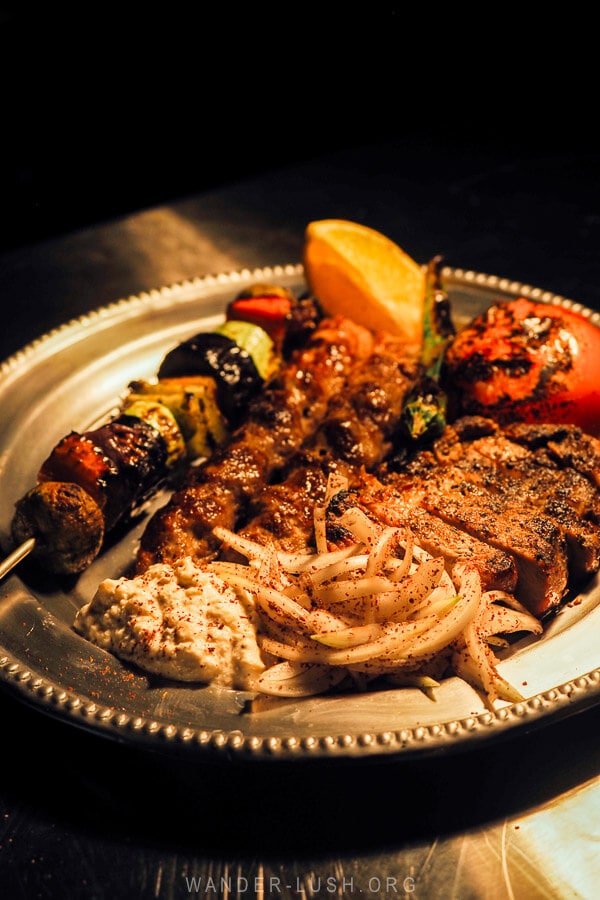 A mixed grill platter at Doli restaurant in Kutaisi.