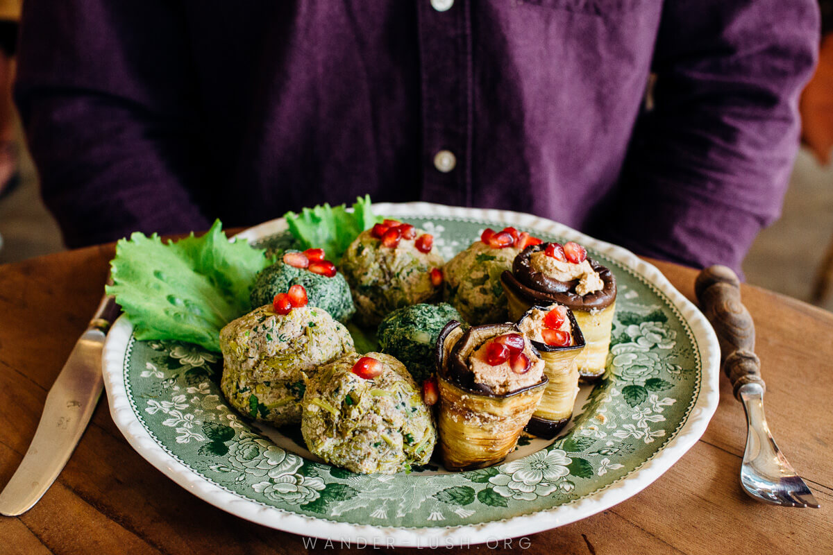 A plate of pkhali, a traditional Georgian dish and famous food in Kutaisi.