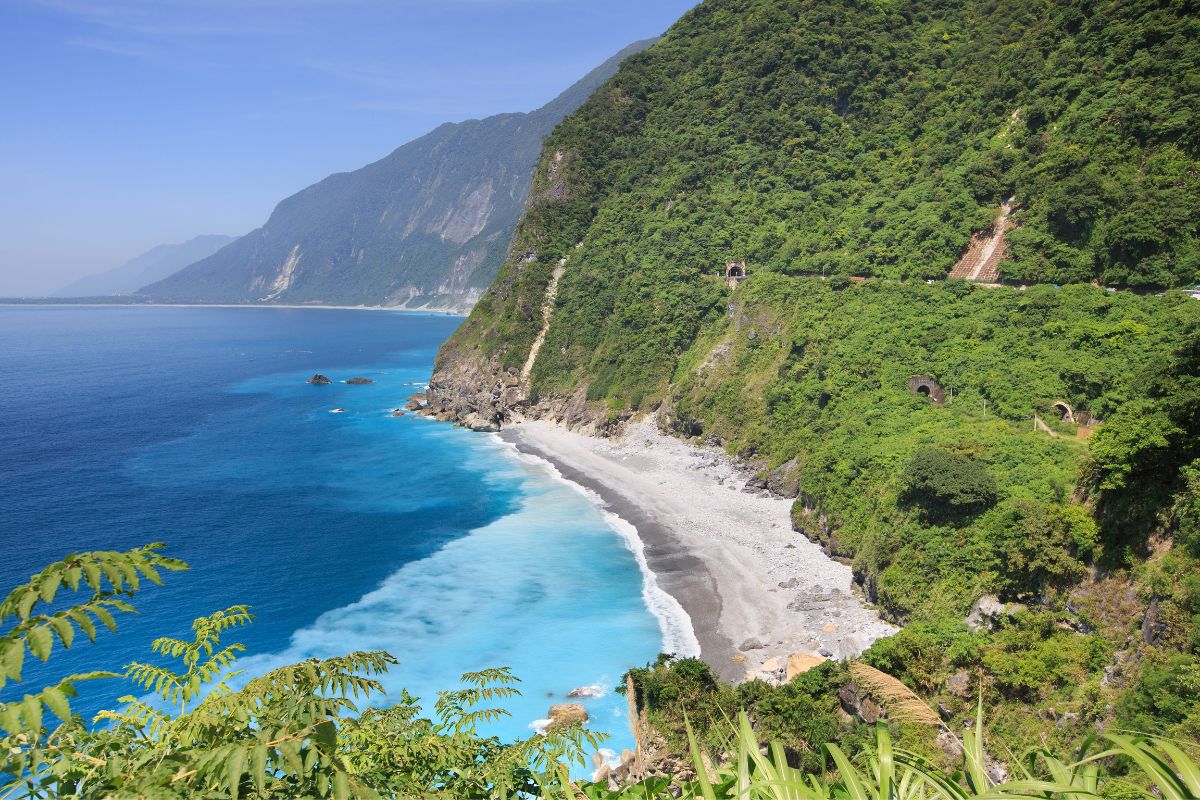 Sunny, bright view of the Qingshui Cliffs outside of Hualien City, Taiwan.