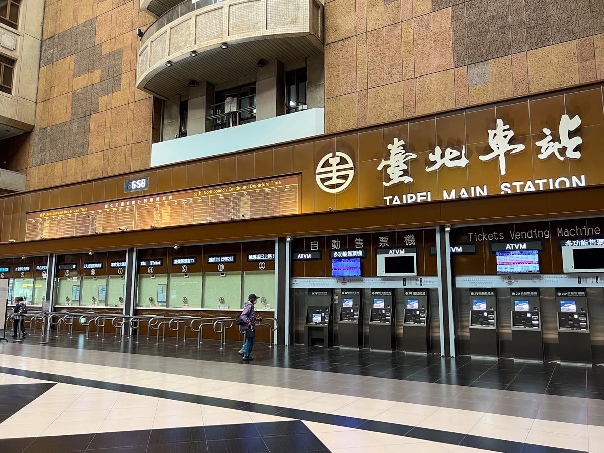 Taipei Main Station train ticket counter.