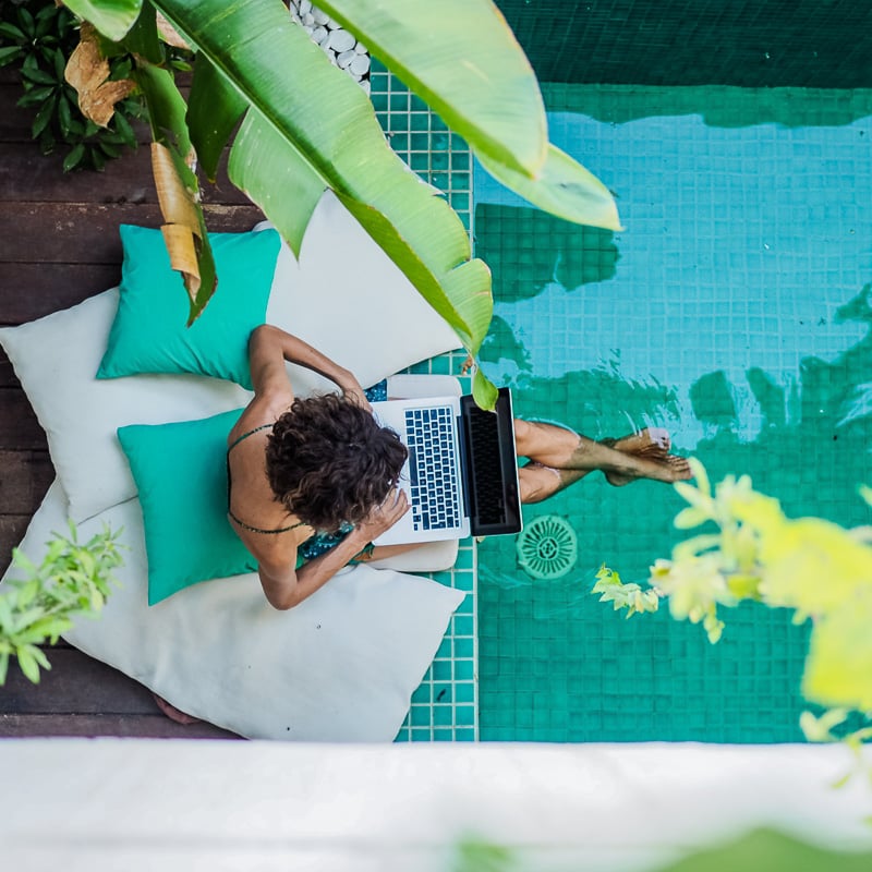 working by a pool