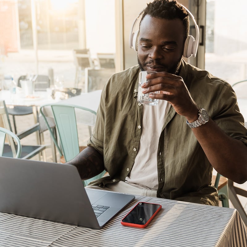 man working in a cafe