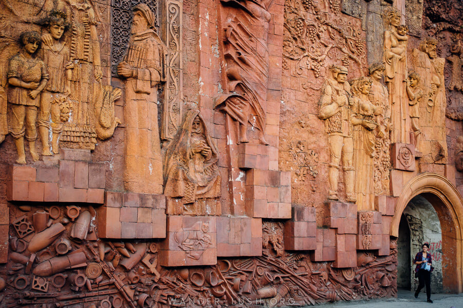 A large wall mural on the central market in Kutaisi, Georgia.