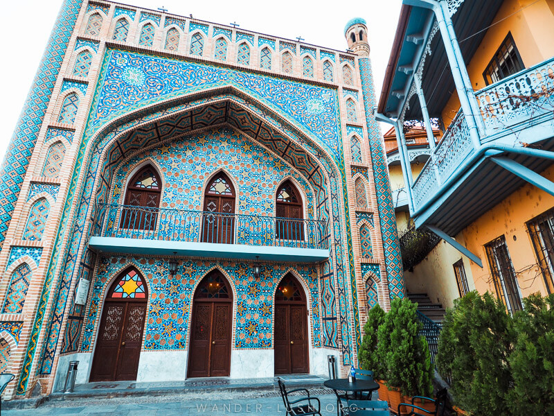 The ornate facade of a bathhouse in Tbilisi.