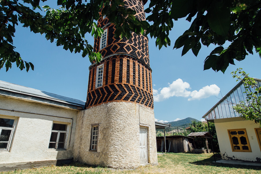 A mosque in Pankisi Valley with decorative brickwork.