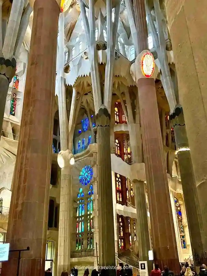 forest of slender columns reaching up to the vaulted ceiling at La Sagrada Familia 