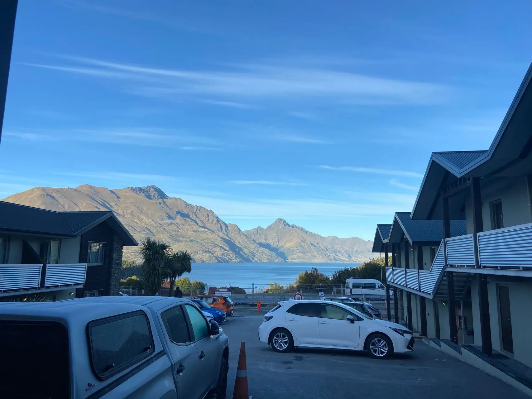 lakefront view from our accommodation in Queenstown, New Zealand