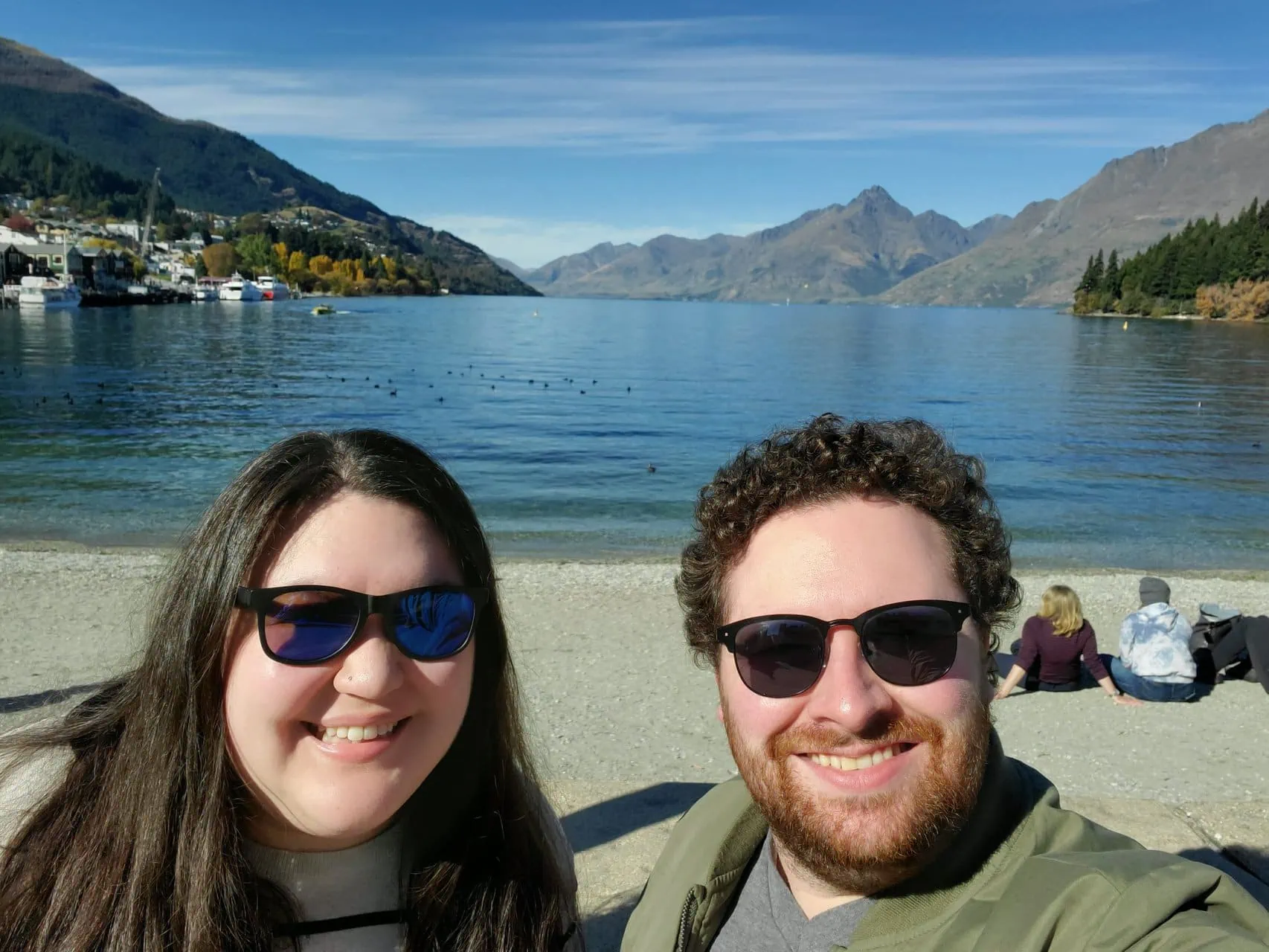 Colin and Riana selfie on Lake Wakatipu in Queenstown, New Zealand