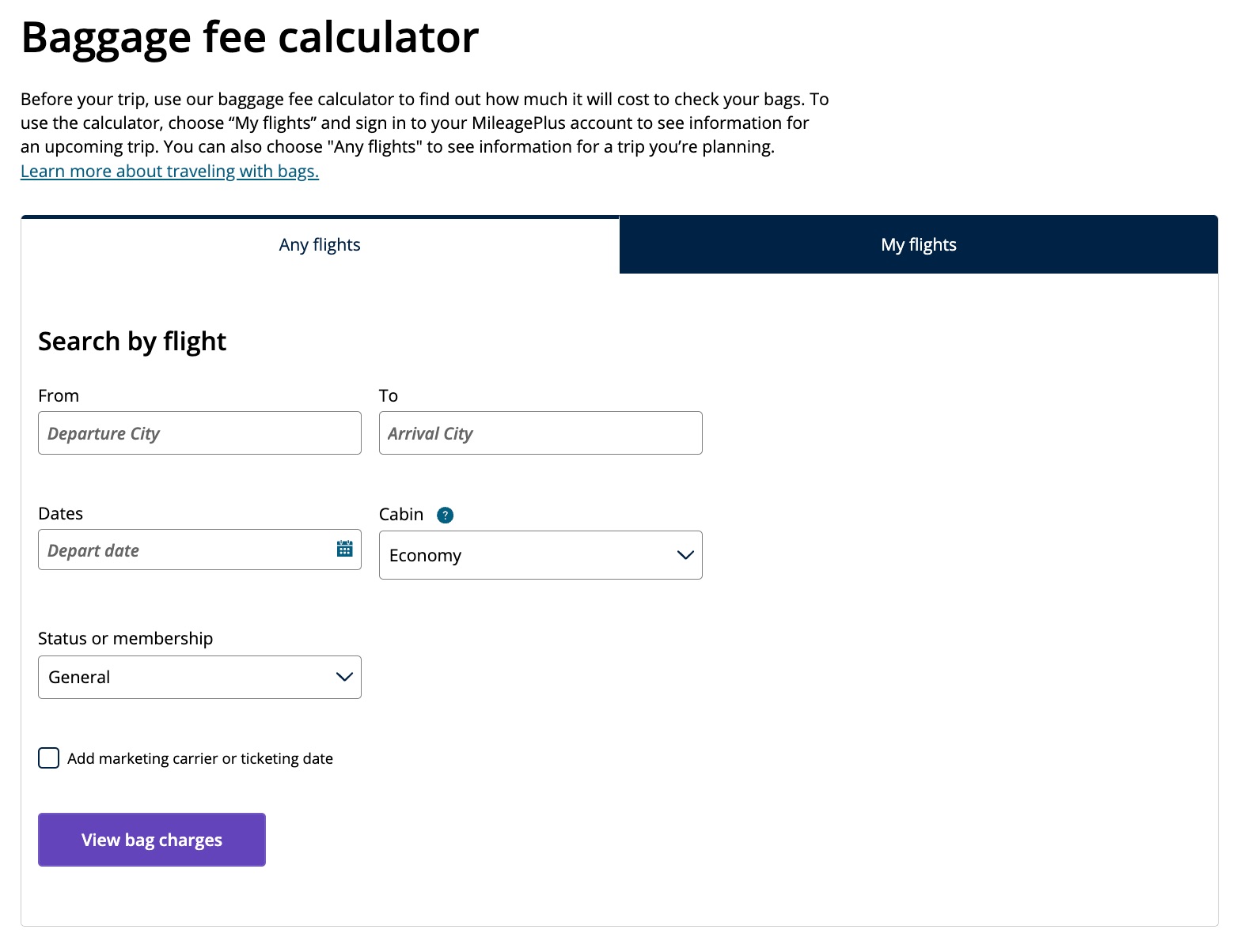 Baggage fee calculator