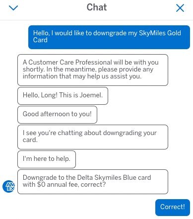 Amex Downgrade Chat